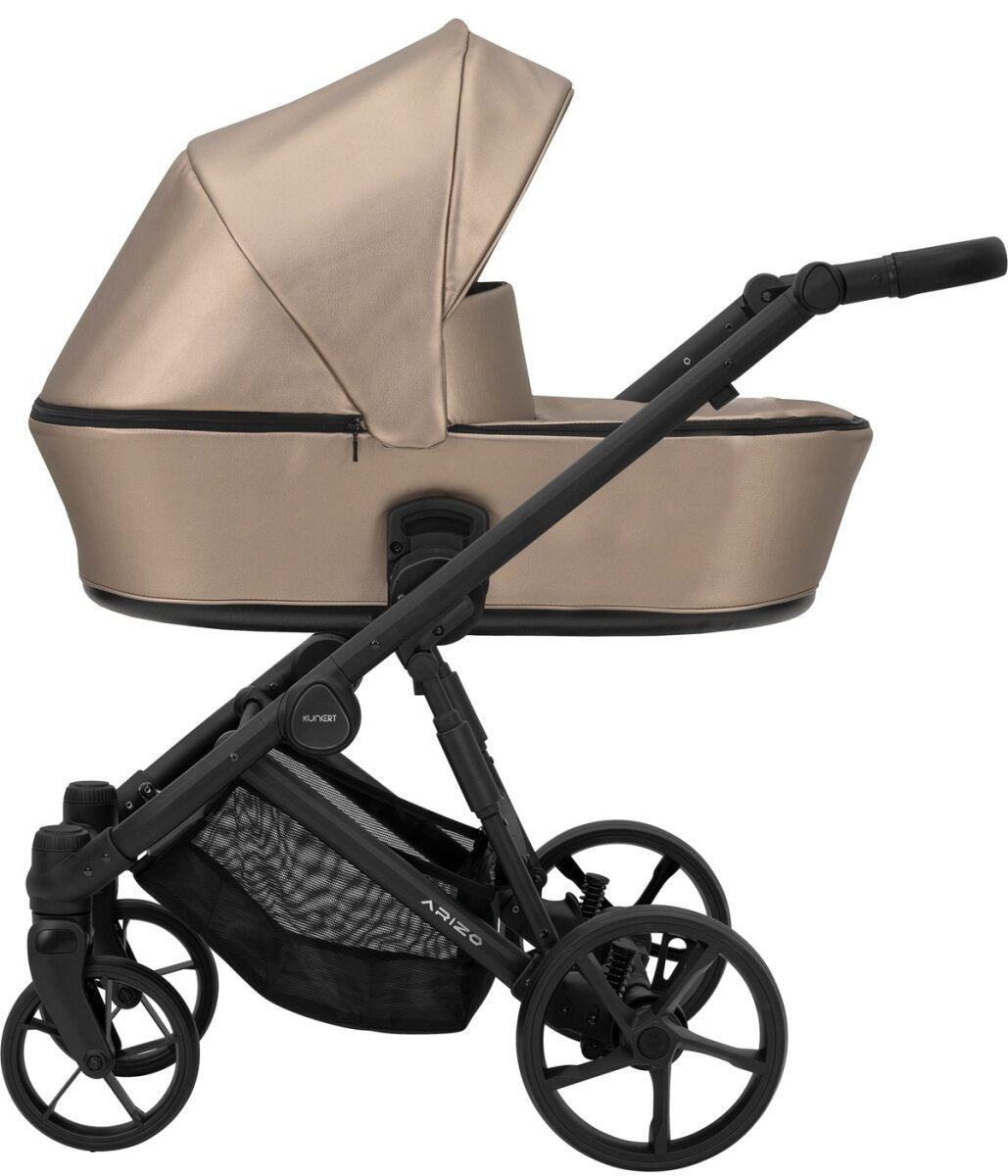 Kunert ARIZO 3in1 Öko-Leder Kinderwagen mit schwarzem Gestell, Tragetasche und Sportsitz in Cappuccino – Ansicht 3