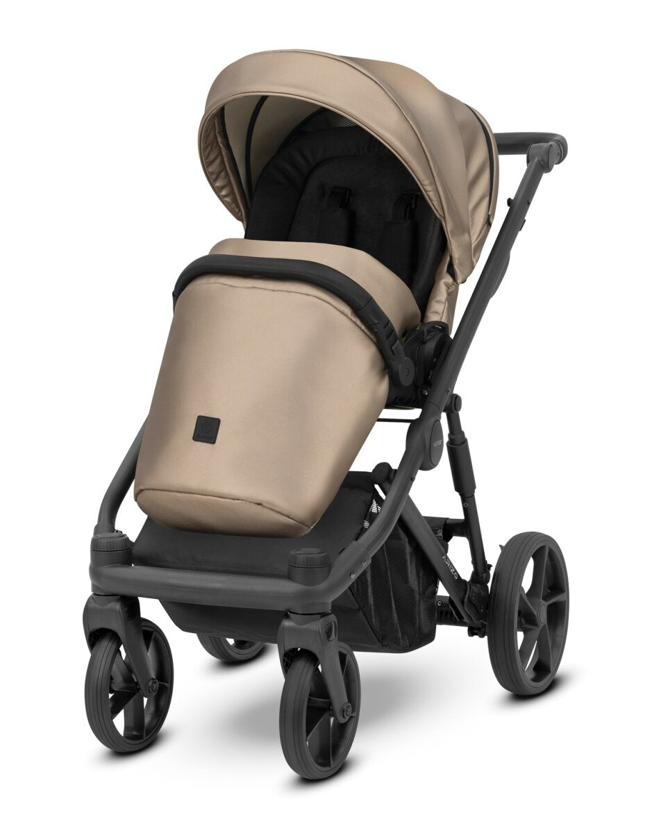Kunert ARIZO 3in1 Öko-Leder Kinderwagen mit schwarzem Gestell, Tragetasche und Sportsitz in Cappuccino – Ansicht 4