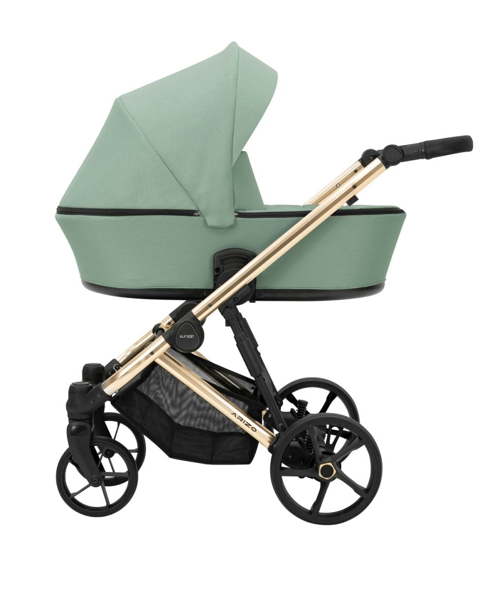 Kunert Arizo Premium 2in1 Kinderwagen in Grün mit goldenem Gestell, Tragetasche und Sportsitz – Ansicht 2