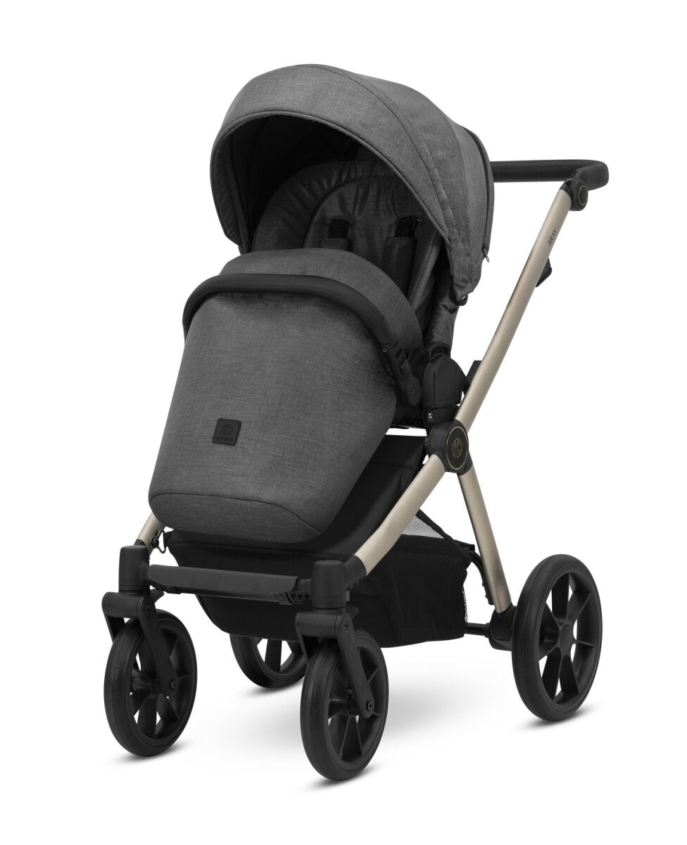 Kunert BRAV 2in1 Kinderwagen in Anthrazit mit Champagner Rahmen und Gelrädern für Komfort und Stil – Ansicht 2