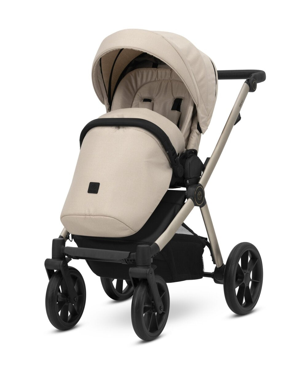Kunert BRAV 3in1 Kinderwagen in Braun mit Champagnerrahmen, Gelrädern und Cosmo Autositz – Ansicht 2