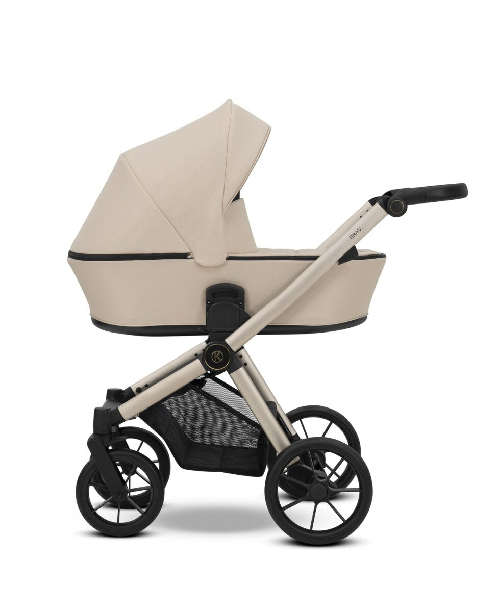 Kunert BRAV 3in1 Kinderwagen in Braun mit Champagnerrahmen, Gelrädern und Cosmo Autositz – Ansicht 3