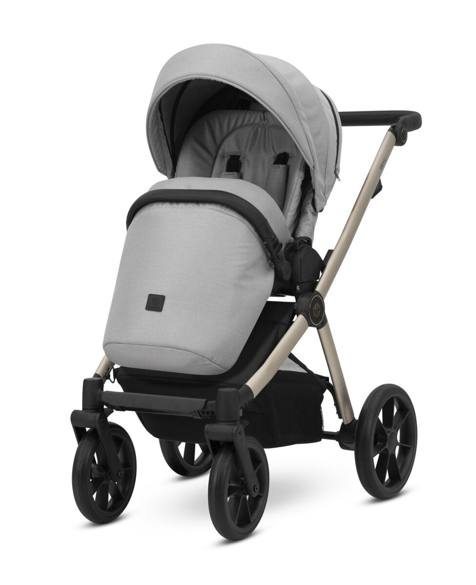 Kunert BRAV 3in1 Kinderwagen in Grau mit Champagnerrahmen, Gelrädern und Autositz Cosmo – Ansicht 2