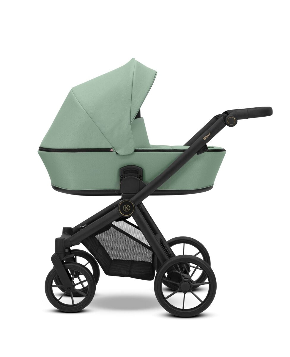 Kunert BRAV 3in1 Kinderwagen in Grün mit schwarzem Rahmen, Gelrädern und Cosmo Autositz – Ansicht 2