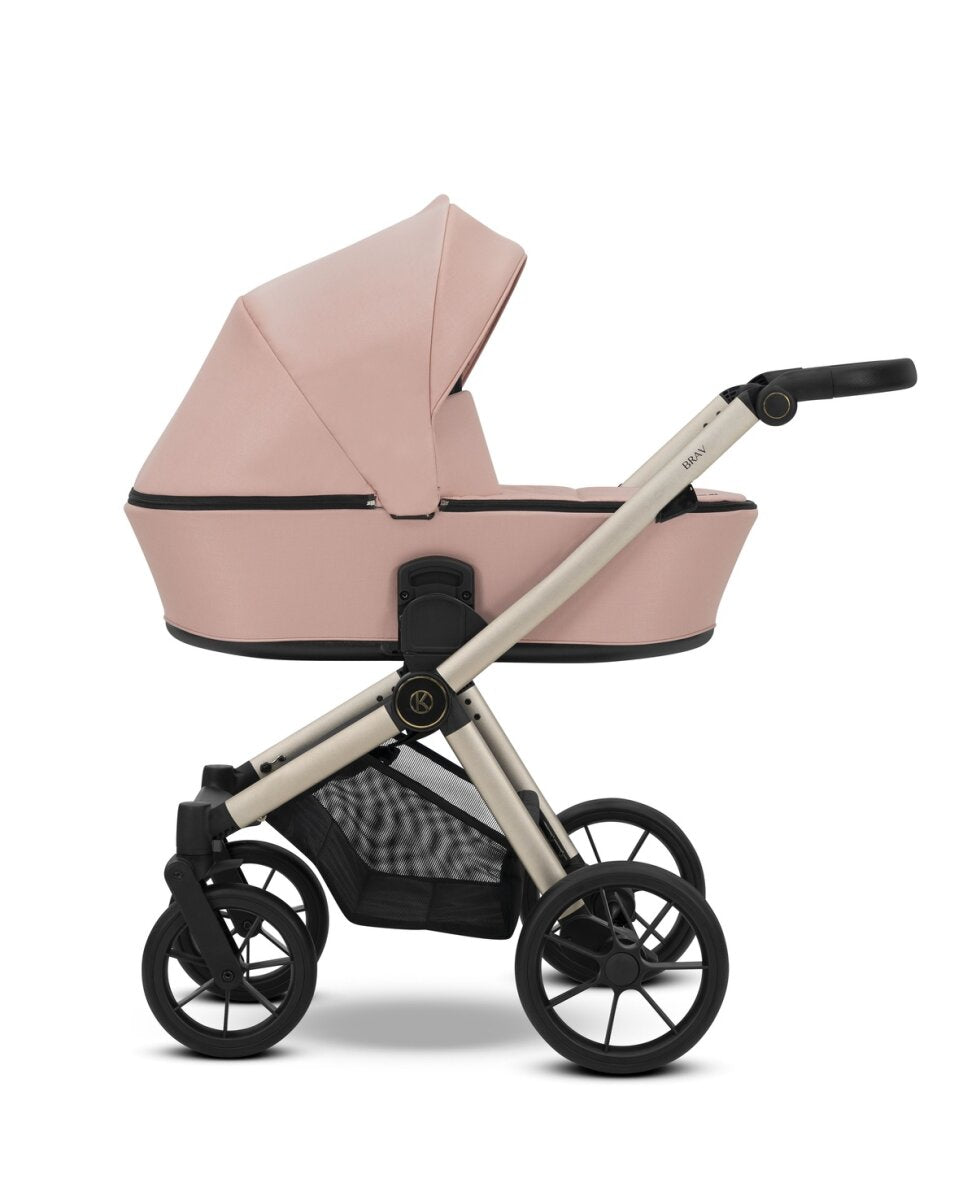 Kunert BRAV 3in1 Kinderwagen in Rosa mit Champagnerrahmen, Gelrädern und Autositz Cosmo – Ansicht 3