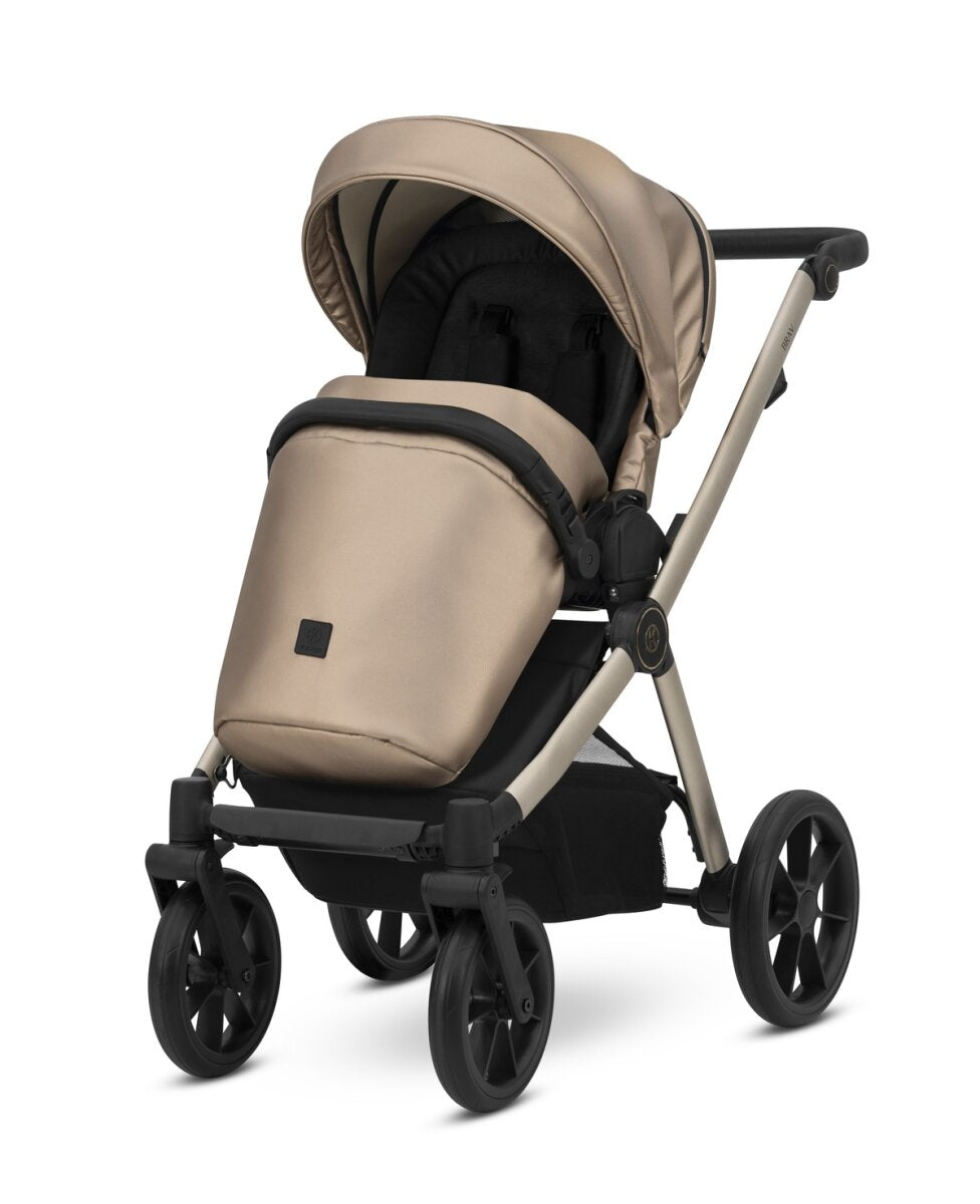 Kunert BRAV 3in1 Öko-Leder Kinderwagen in Braun mit Champagner Rahmen und Gelrädern – Ansicht 2