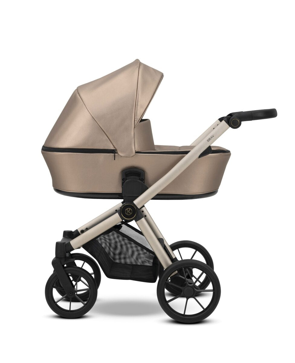 Kunert BRAV 3in1 Öko-Leder Kinderwagen in Braun mit Champagner Rahmen und Gelrädern – Ansicht 3