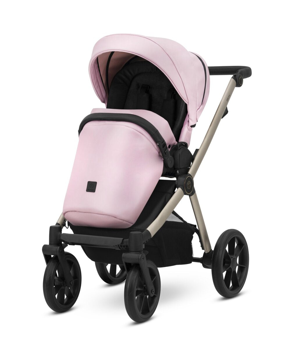 Kunert BRAV 3in1 Öko-Leder Kinderwagen in Rosa mit Champagnerrahmen, Gelrädern und Autsositz – Ansicht 3