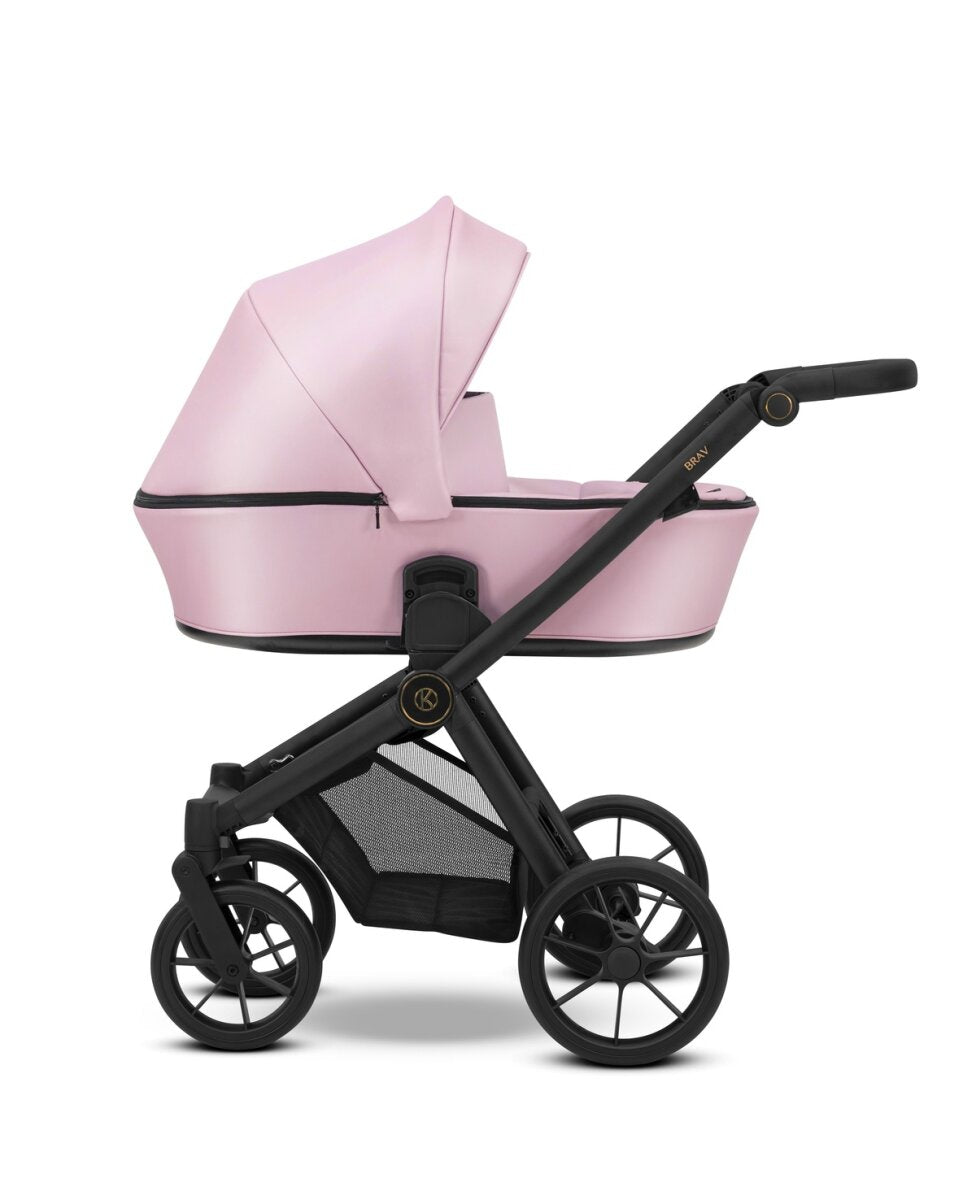 Kunert BRAV 3in1 Öko-Leder Kinderwagen in Rosa mit Gelrädern und Cosmo Autositz – Ansicht 2