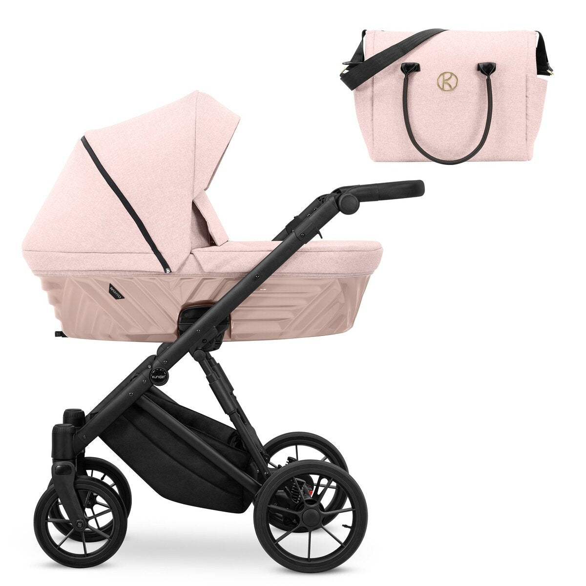 Kunert IVENTO 2in1 Kinderwagen in Rosa mit schwarzem Rahmen