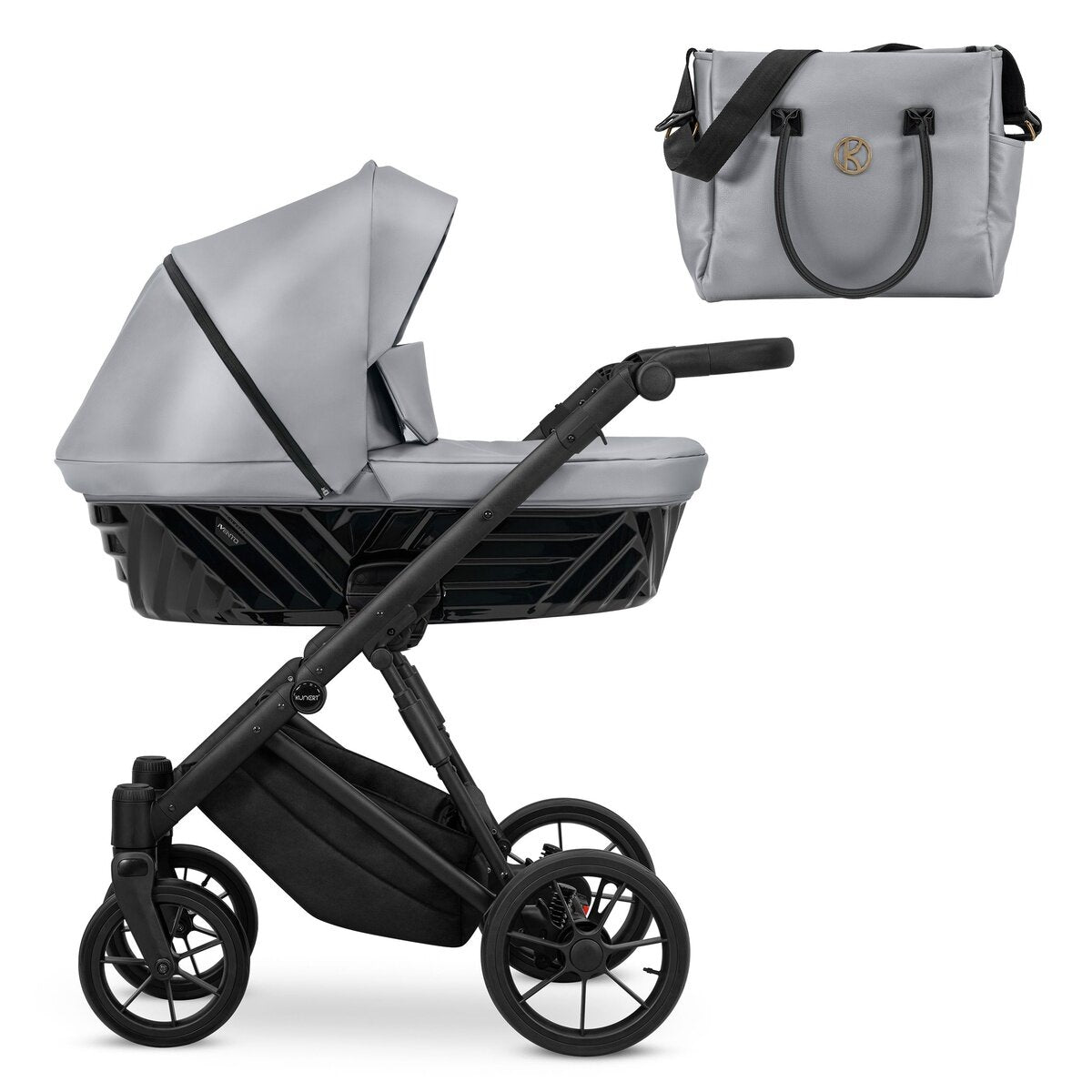 Kunert IVENTO 2in1 Öko-Leder Kinderwagen in Grau mit schwarzem Rahmen