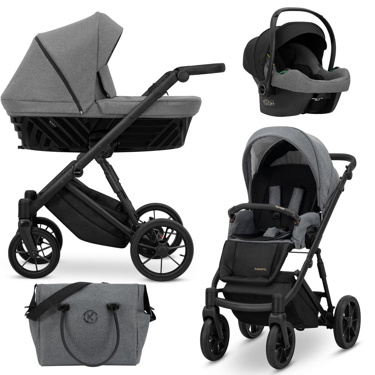 Kunert Ivento 3in1 Kinderwagen in Anthrazit mit schwarzem Rahmen