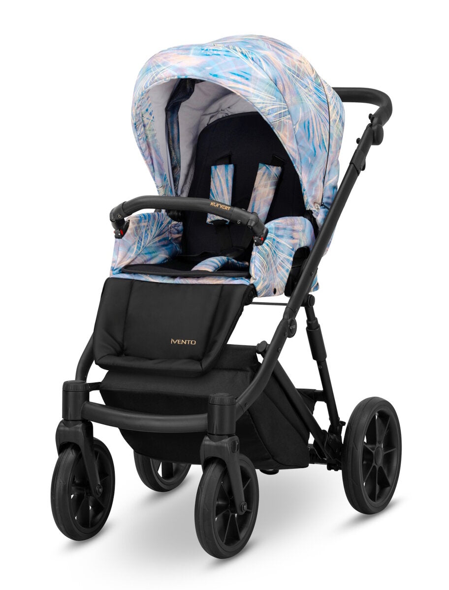 Kunert Ivento 3in1 Kinderwagen in Rosa/Blau mit schwarzem Rahmen und modernem Design – Ansicht 3