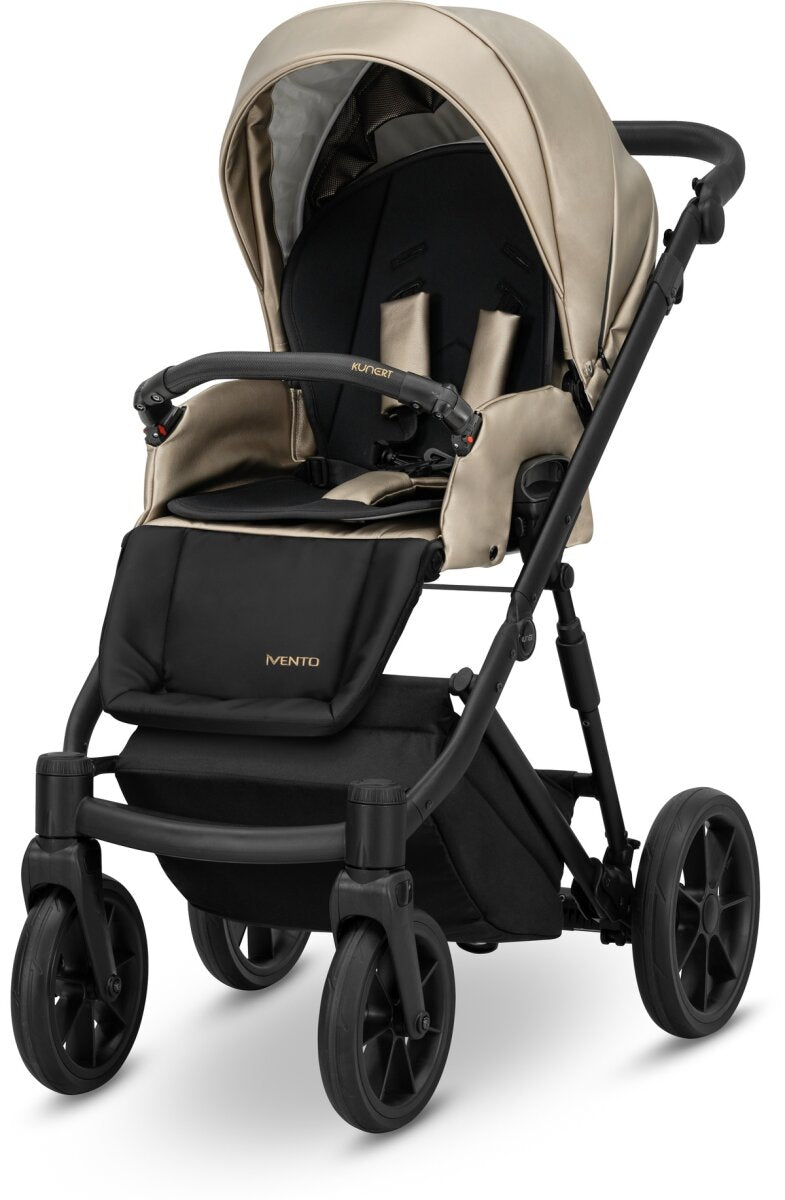 Kunert IVENTO 3in1 Öko-Leder Kinderwagen in Braun mit schwarzem Rahmen und Zubehör – Ansicht 3