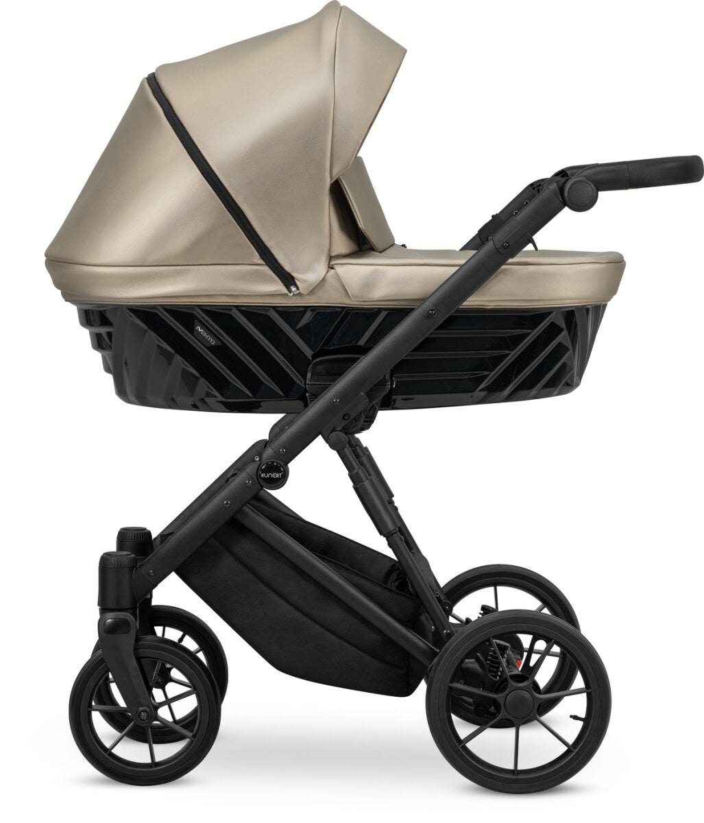 Kunert IVENTO 3in1 Öko-Leder Kinderwagen in Braun mit schwarzem Rahmen und Zubehör – Ansicht 4