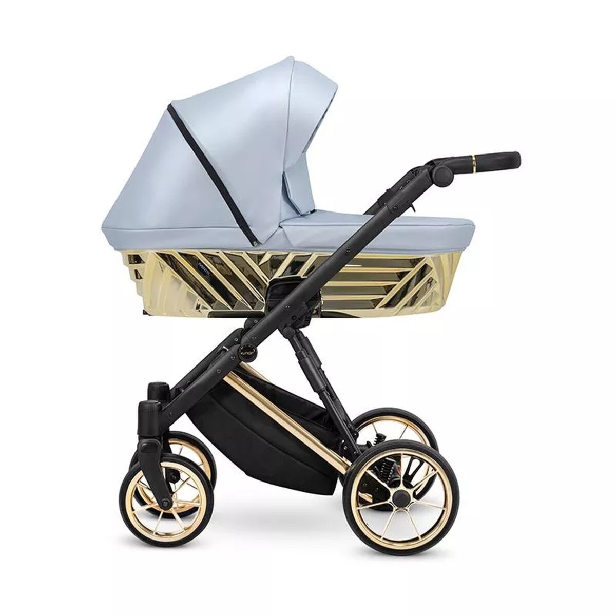 Kunert IVENTO Glam 2in1 Öko-Leder Kinderwagen in Metallic Blau mit Goldrahmen – Ansicht 2