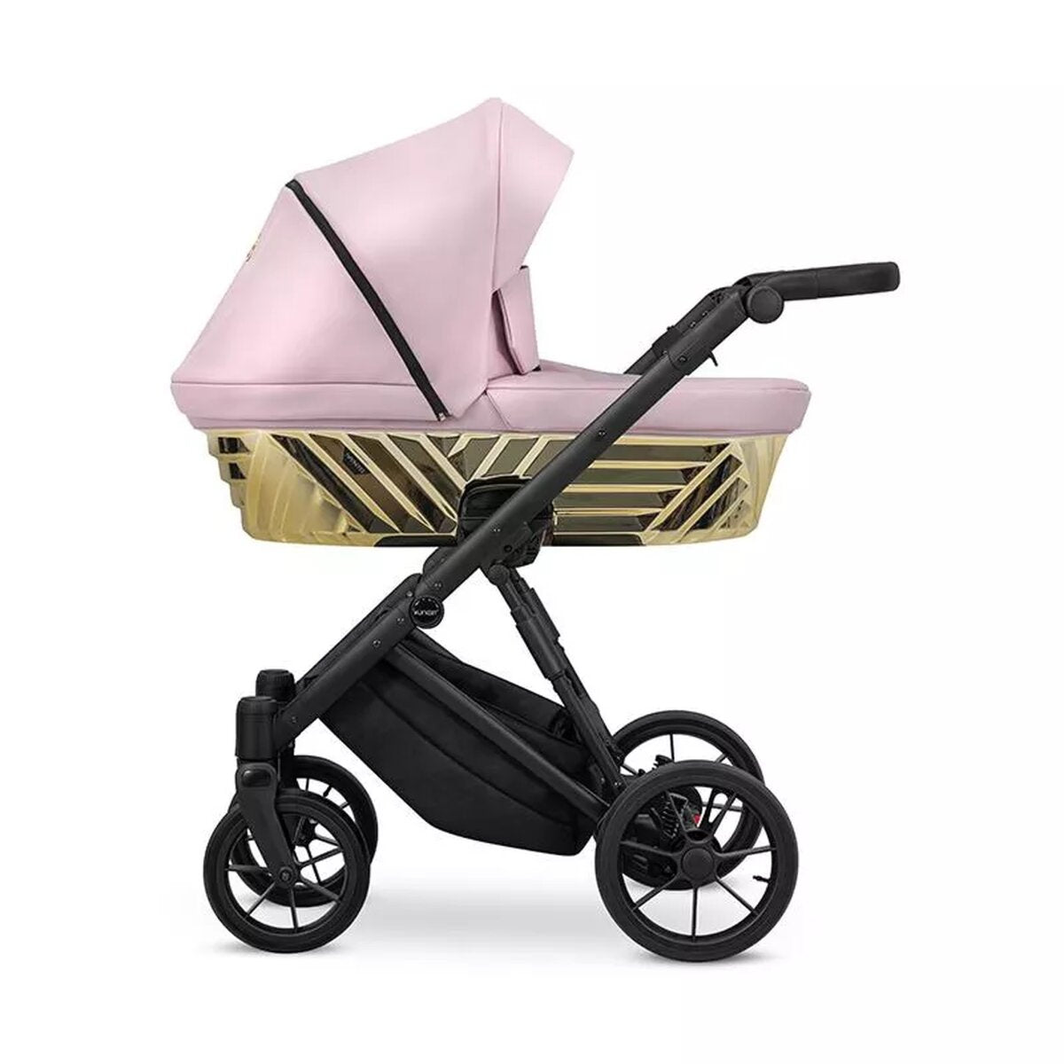Kunert IVENTO Glam 2in1 Öko-Leder Kinderwagen in Metallic Pink mit schwarzem Rahmen – Ansicht 2