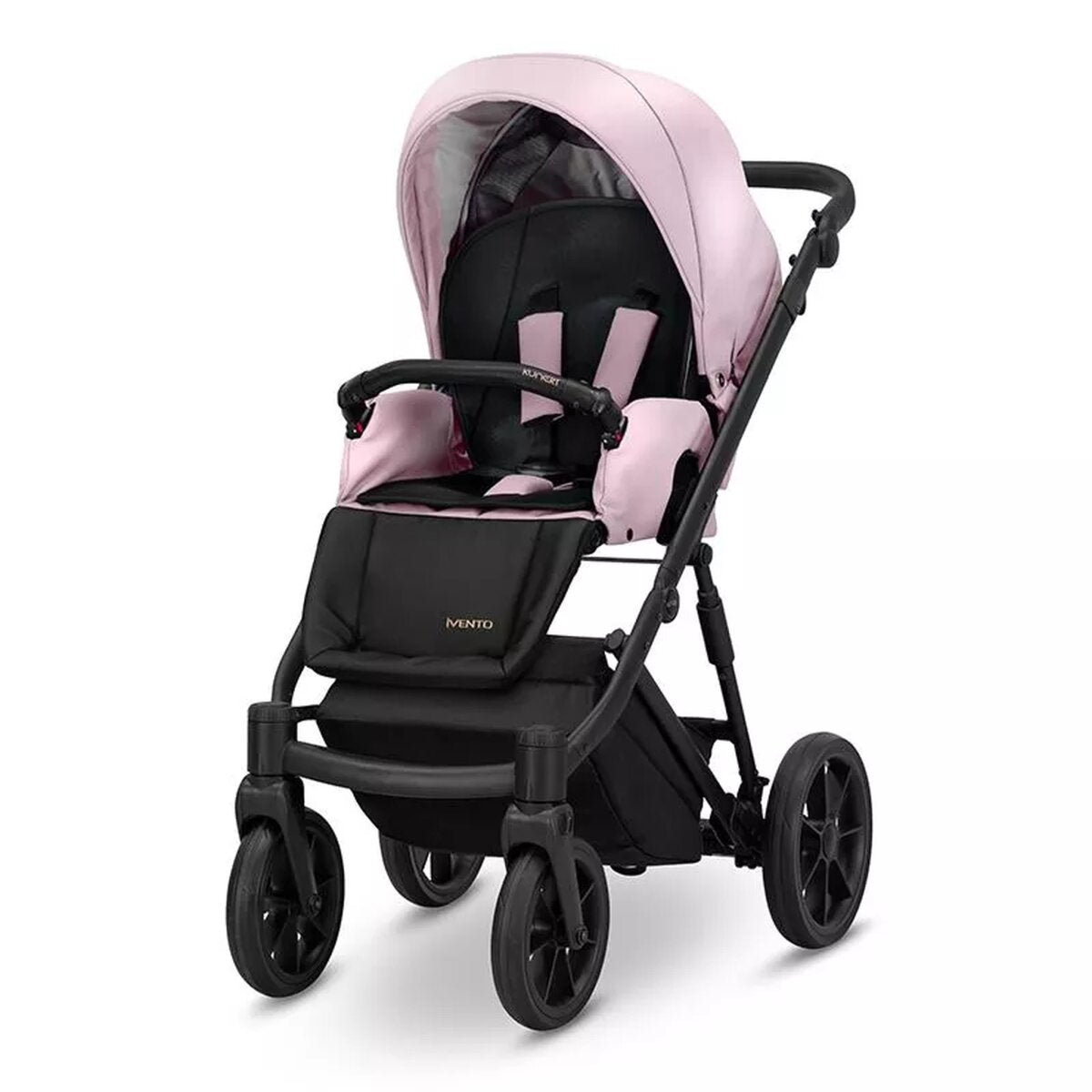Kunert IVENTO Glam 2in1 Öko-Leder Kinderwagen in Metallic Pink mit schwarzem Rahmen – Ansicht 3