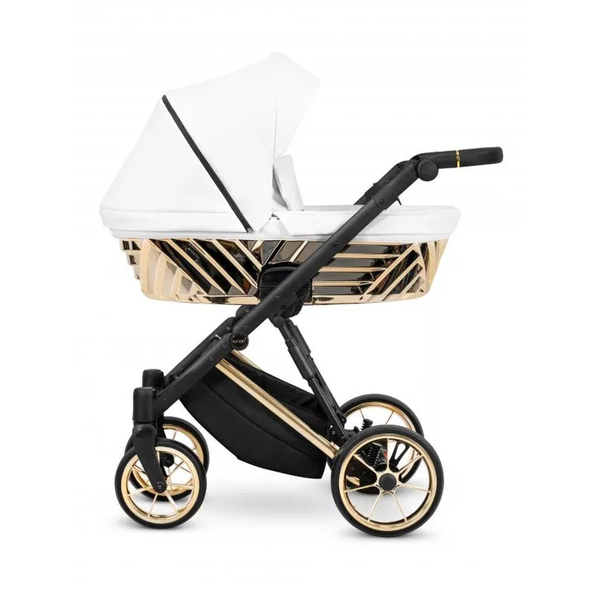 Kunert Ivento Glam 3in1 Öko-Leder Kinderwagen in Weiß mit goldenem Rahmen – Ansicht 2