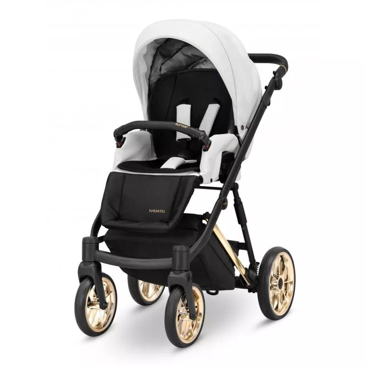 Kunert Ivento Glam 3in1 Öko-Leder Kinderwagen in Weiß mit goldenem Rahmen – Ansicht 3
