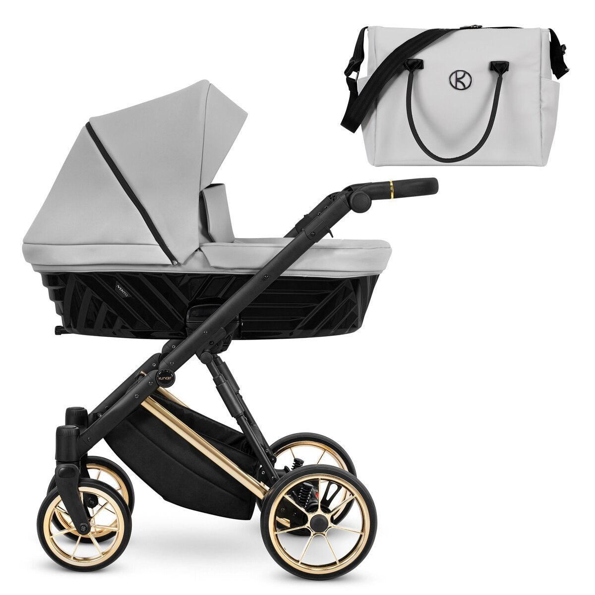 Kunert Ivento Premium 2in1 Kinderwagen in Grau mit Goldrahmen