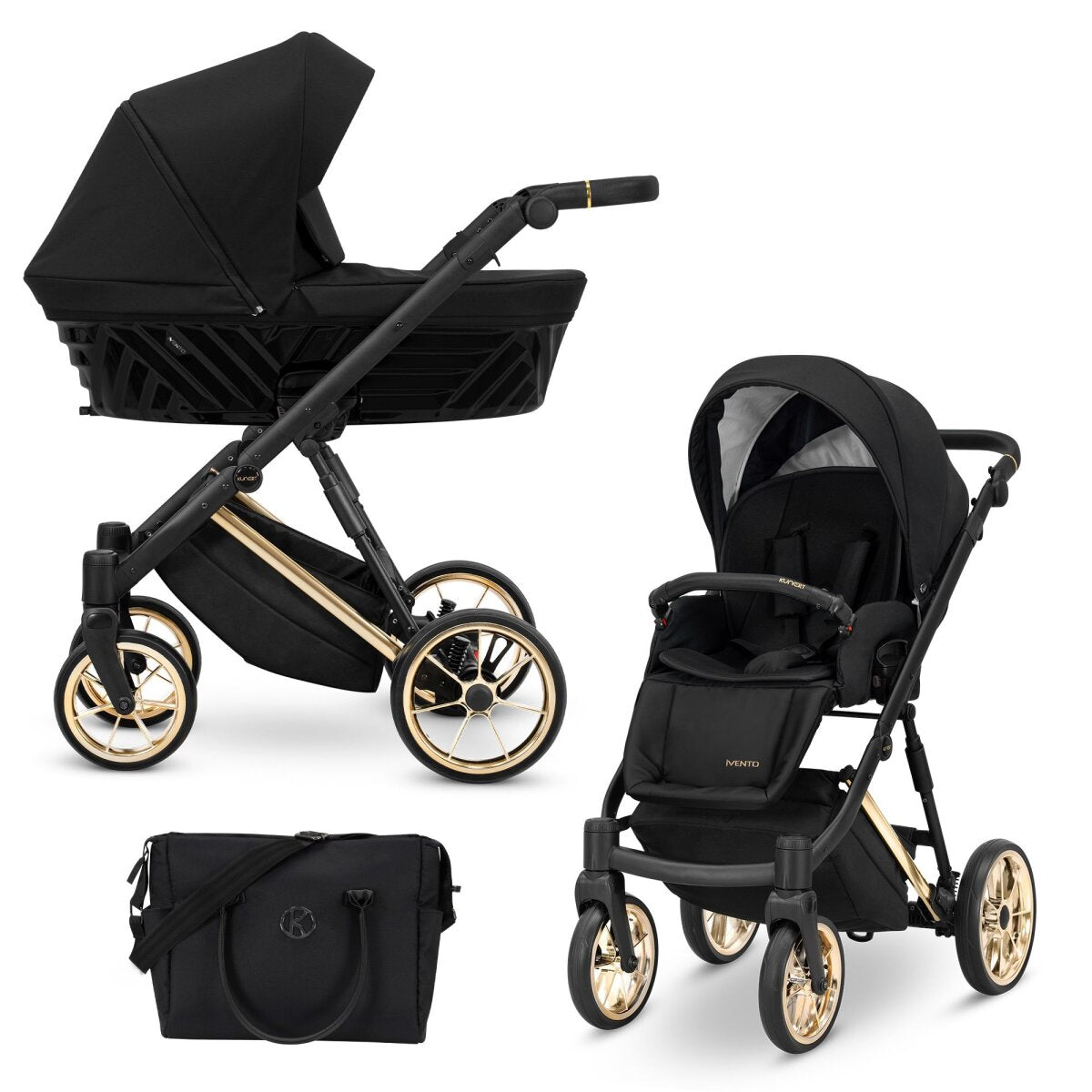 Kunert Ivento Premium 2in1 Kinderwagen mit Goldrahmen in Schwarz