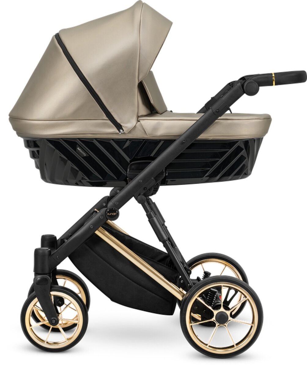Kunert Ivento Premium 2in1 Öko-Leder Kinderwagen in Braun mit Goldrahmen – Ansicht 3
