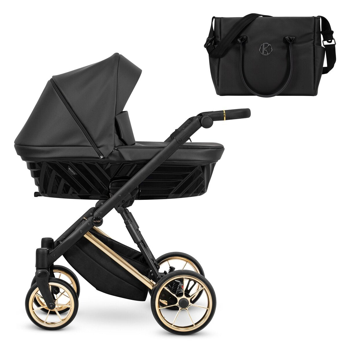 Kunert Ivento Premium 3in1 Kinderwagen in Anthrazit mit Goldrahmen und Zubehör – Ansicht 2