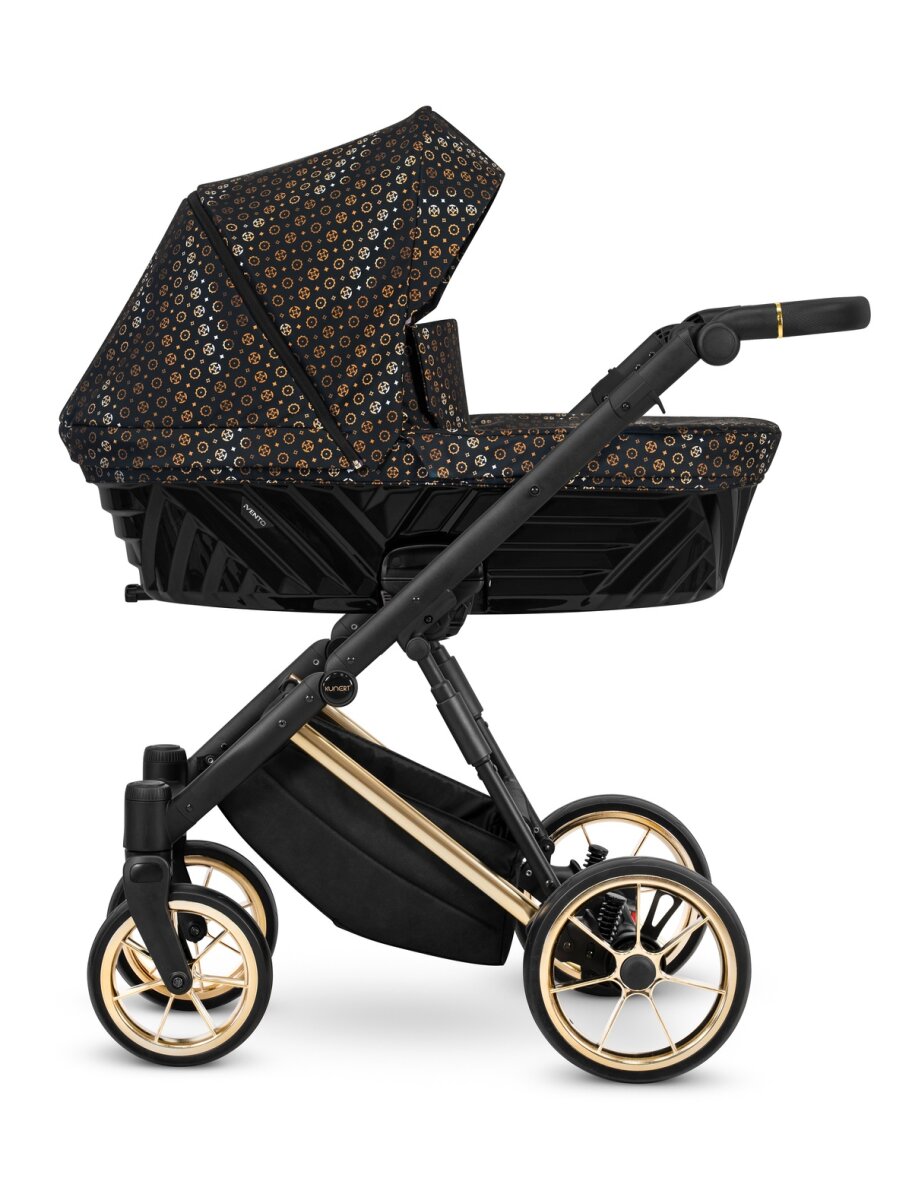 Kunert Ivento Premium 3in1 Kinderwagen in Schwarz/Braun mit Goldrahmen und Zubehör – Ansicht 3