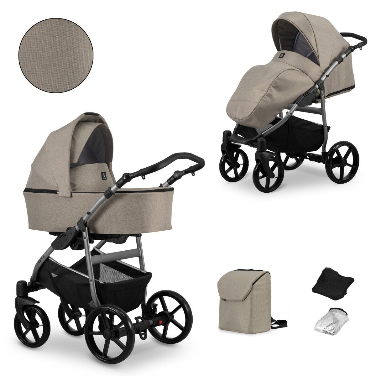 Kunert MATA 2in1 Kinderwagen in Braun mit Graphitfarbenem Gestell für Säuglinge