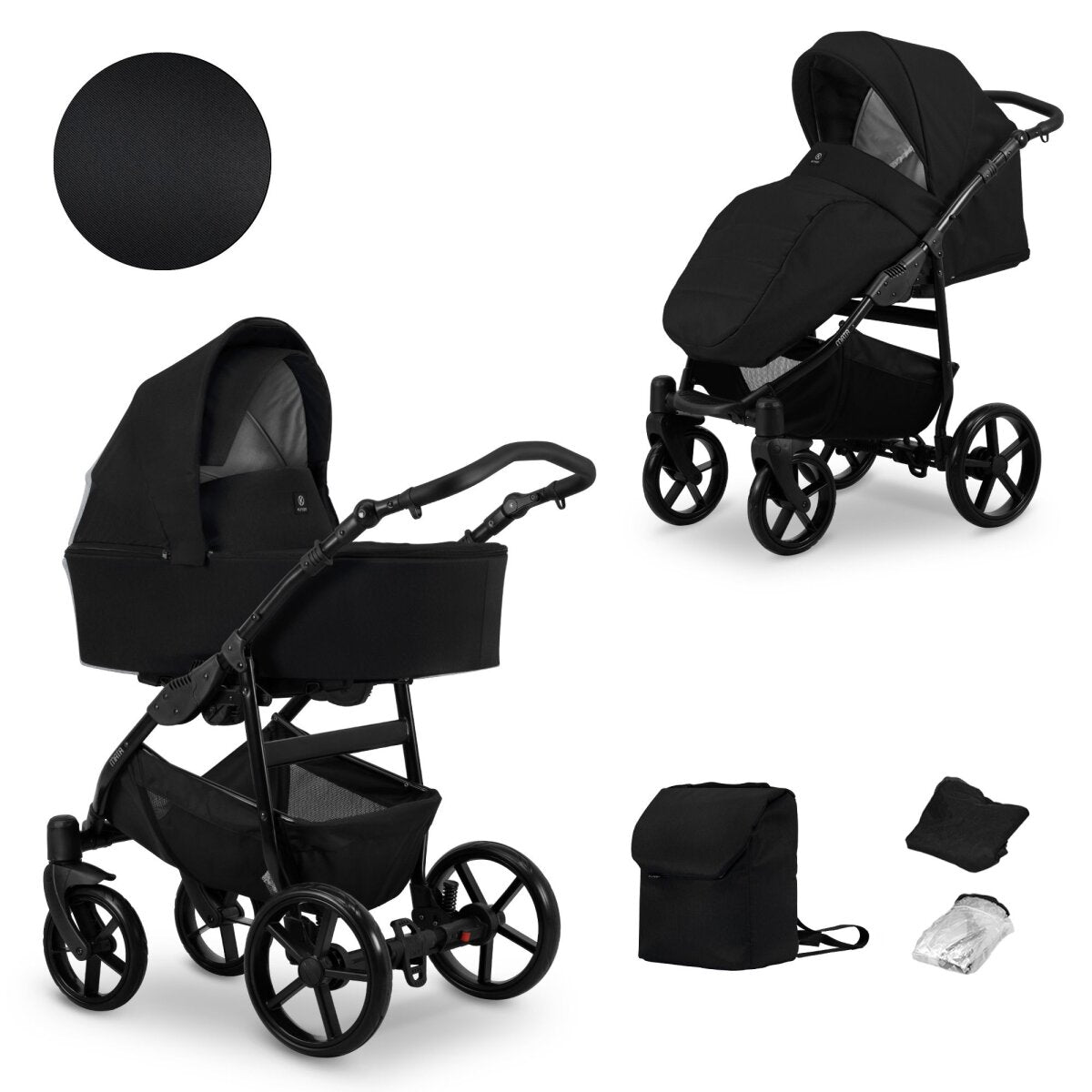 Kunert MATA 3in1 Kinderwagen in Schwarz – Vielseitiger Babywagen mit Tragetasche, Sportsitz und Autositz – Ansicht 2
