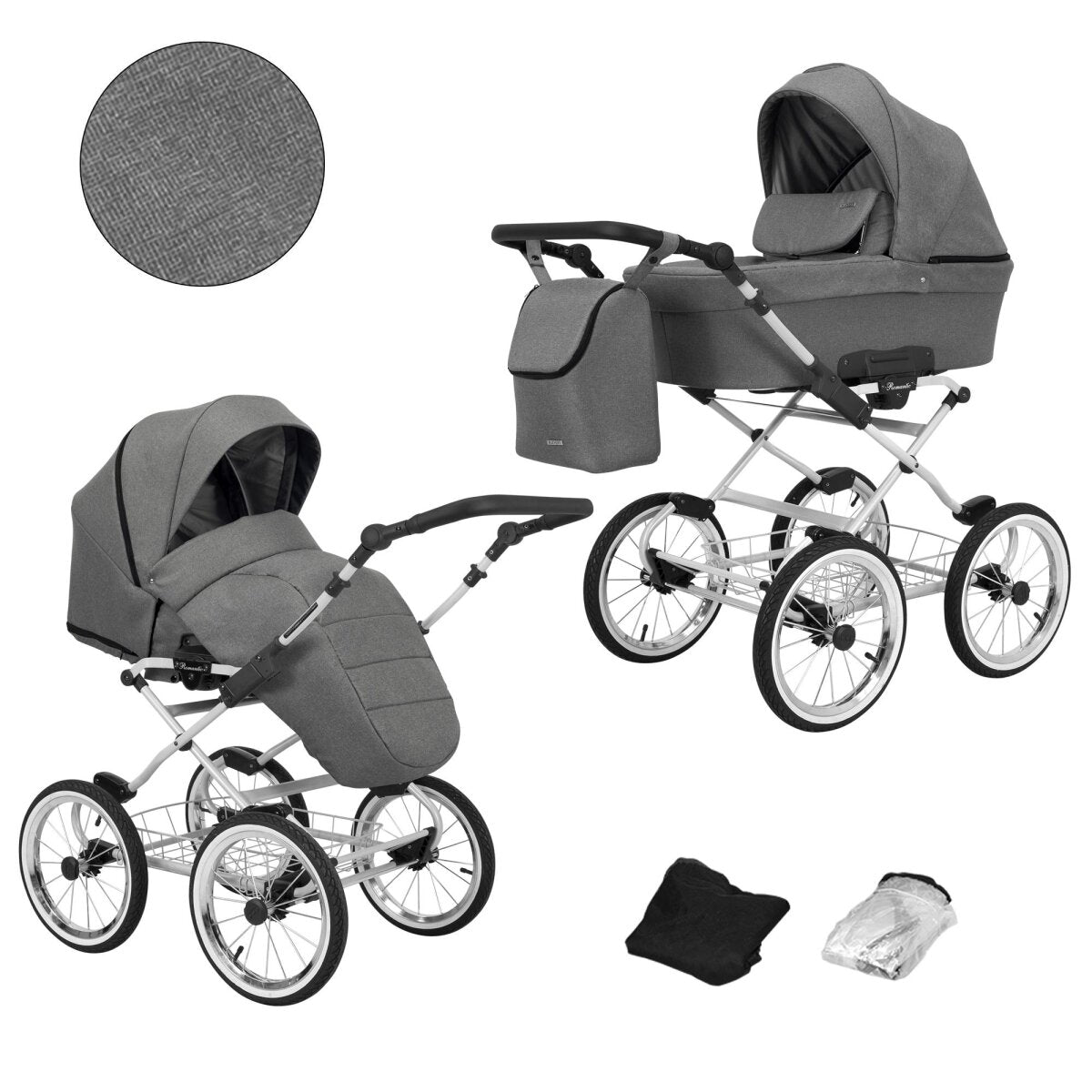 Kunert Romantic 2in1 Kinderwagen in Grau mit Air Wheels und grauem Rahmen – Ansicht 4