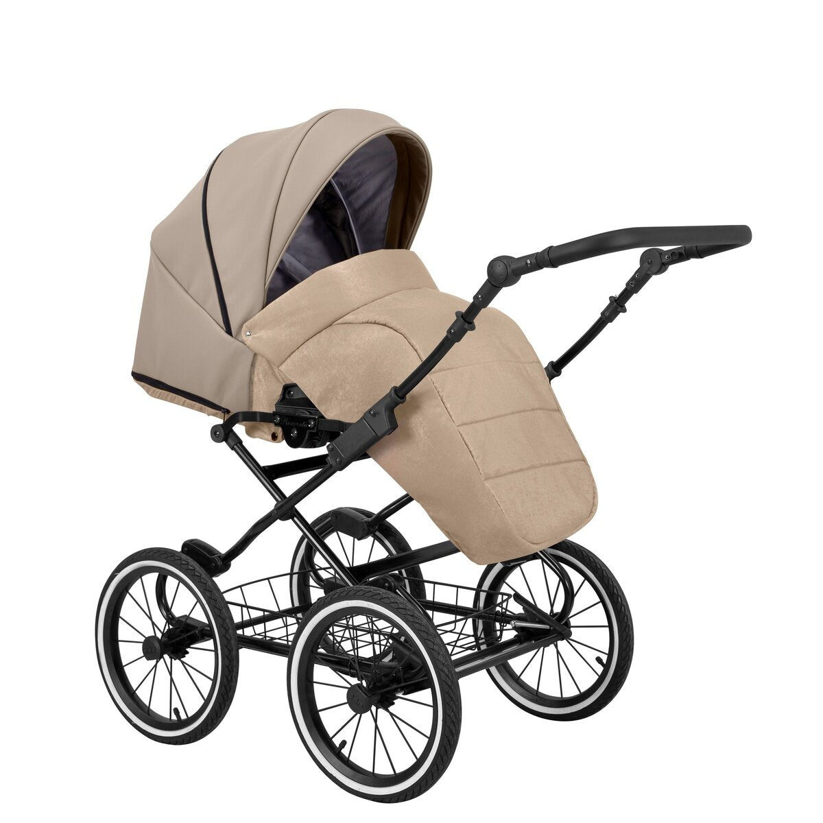 Kunert Romantic 2in1 Öko-Leder Kinderwagen in Braun/Cappuccino und schwarzem Rahmen mit AIR Wheels – Ansicht 2