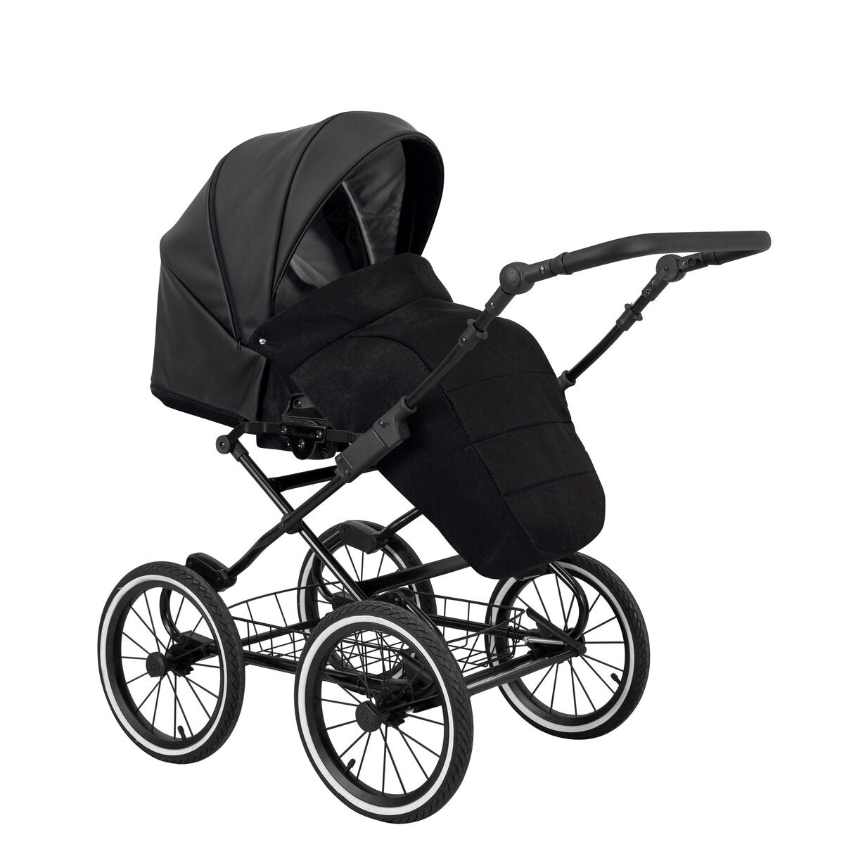 Kunert Romantic 2in1 Öko-Leder Kinderwagen in Schwarz/Grau mit AIR Wheels und schwarzem Rahmen – Ansicht 2