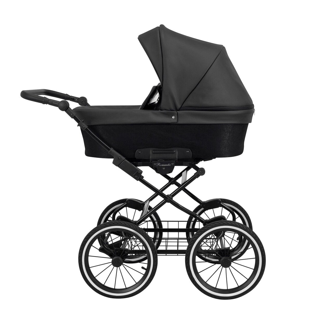 Kunert Romantic 2in1 Öko-Leder Kinderwagen in Schwarz/Grau mit AIR Wheels und schwarzem Rahmen – Ansicht 3