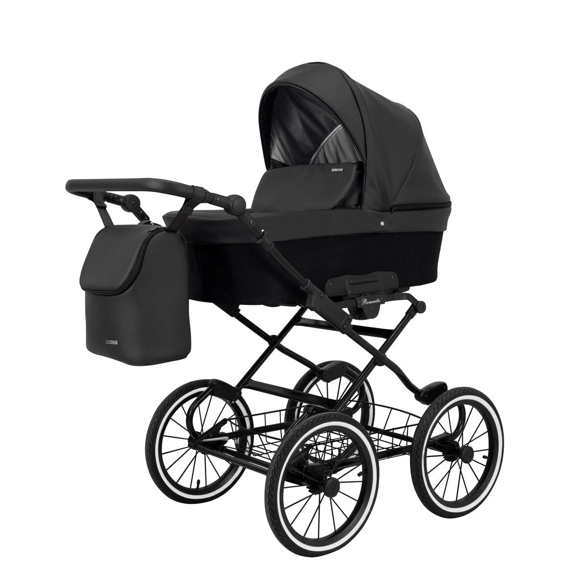Kunert Romantic 2in1 Öko-Leder Kinderwagen in Schwarz/Grau mit AIR Wheels und schwarzem Rahmen – Ansicht 4