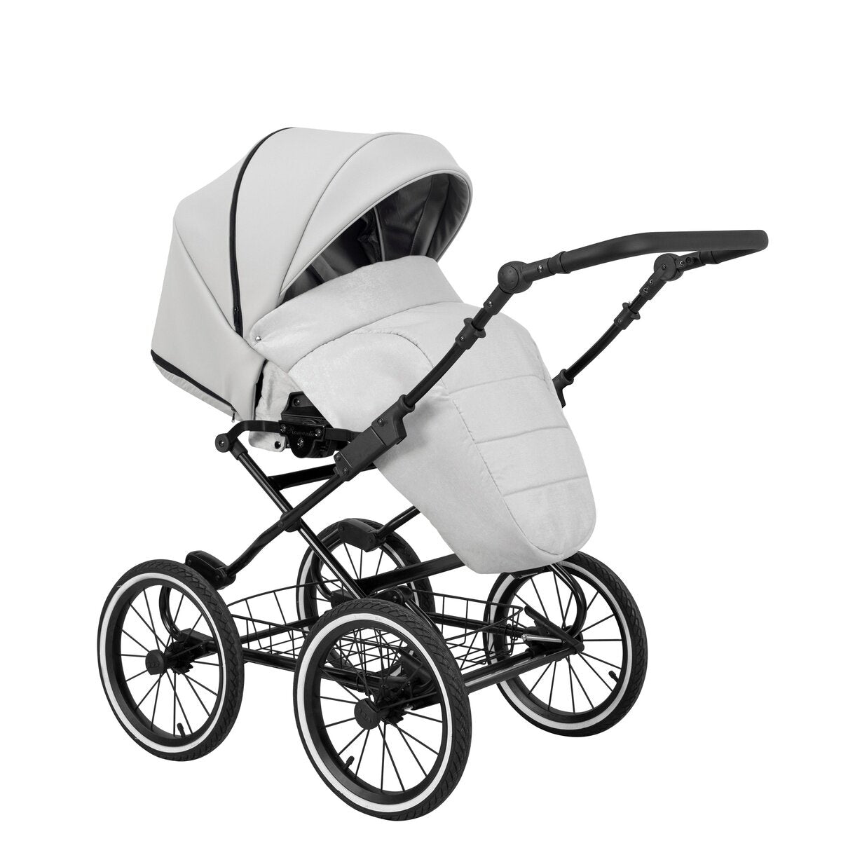 Kunert Romantic 2in1 Öko-Leder Kinderwagen in Silber mit AIR WHEELS und schwarzem Rahmen – Ansicht 2