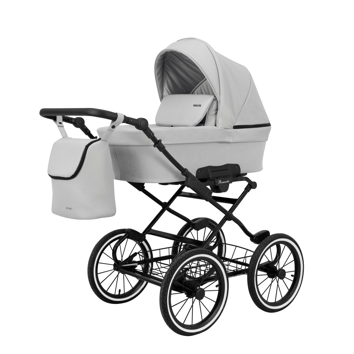Kunert Romantic 2in1 Öko-Leder Kinderwagen in Silber mit AIR WHEELS und schwarzem Rahmen – Ansicht 4