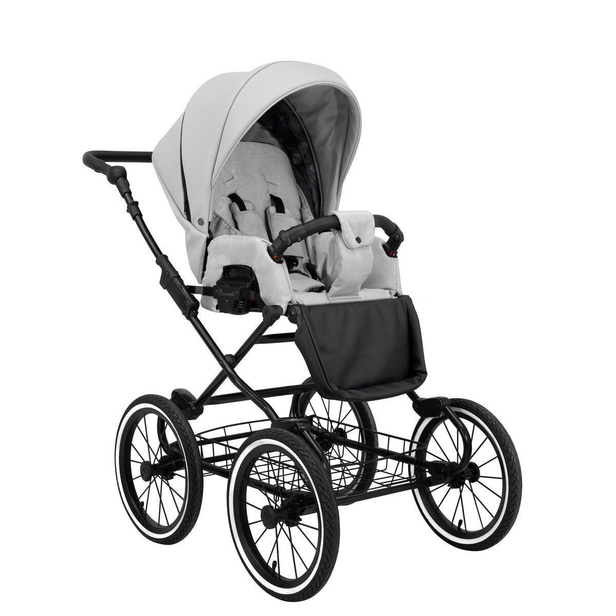 Kunert Romantic 3-in-1 Öko-Leder Kinderwagen in Silber mit Cosmo Autositz, Luftreifen und schwarzem Rahmen – Ansicht 2