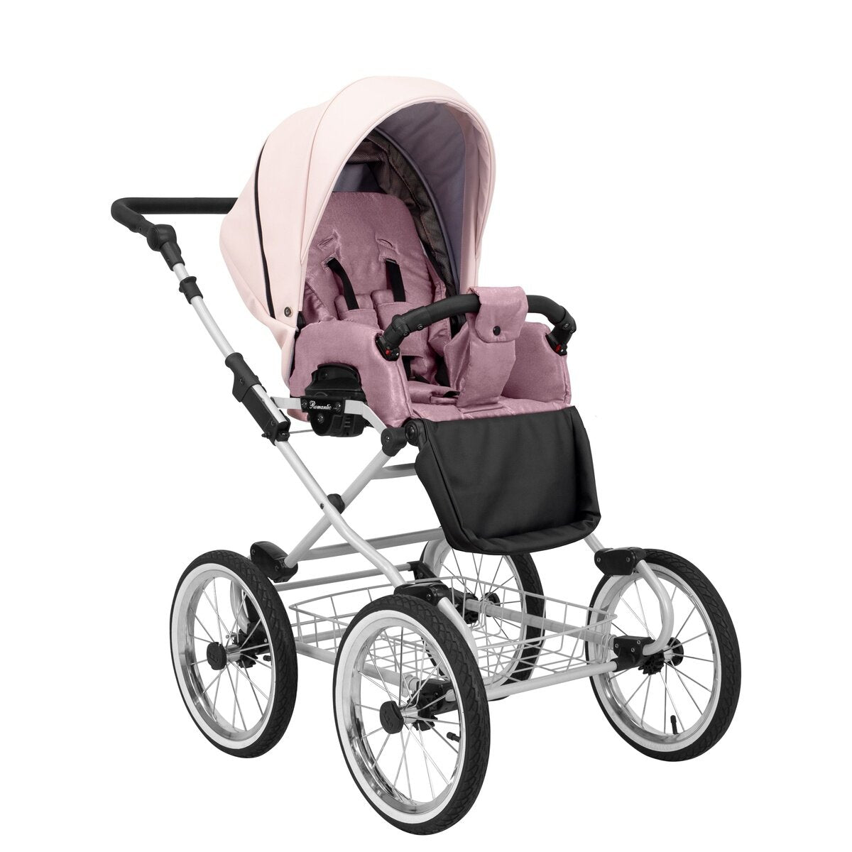 Kunert Romantic 3 in 1 Öko-Leder Kinderwagen in Weiß/Rosa mit Cosmo Autositz und grauem Rahmen – Ansicht 2