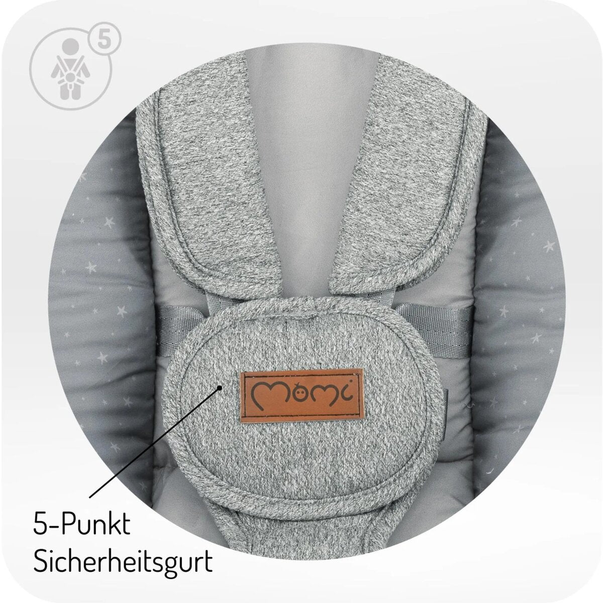MoMi PEARL – Babywippe mit Bluetooth, 360° Sitzdrehung, 2 Modi, Nummern-Panel – Grau – Ansicht 5