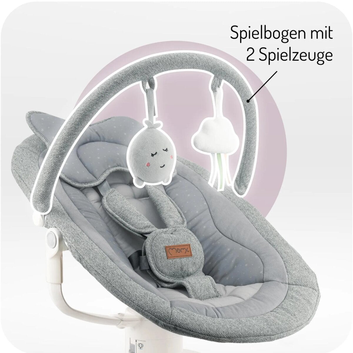 MoMi PEARL – Babywippe mit Bluetooth, 360° Sitzdrehung, 2 Modi, Nummern-Panel – Grau – Ansicht 6