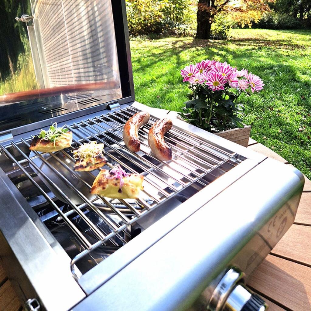 Multi-Kulti®: Portabler Gasgrill mit Steakzone®-Keramikbrenner, 42x51x25 cm, Edelstahl, Zubehör, Zündsicherung – Ansicht 2