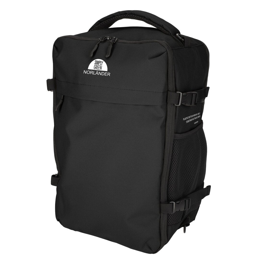 Norländer Handgepäck Rucksack Schwarz RPET 2.0 – Handgepäck 15,6" Laptopfach – Nachhaltige Flugzeug-Tasche für unter den