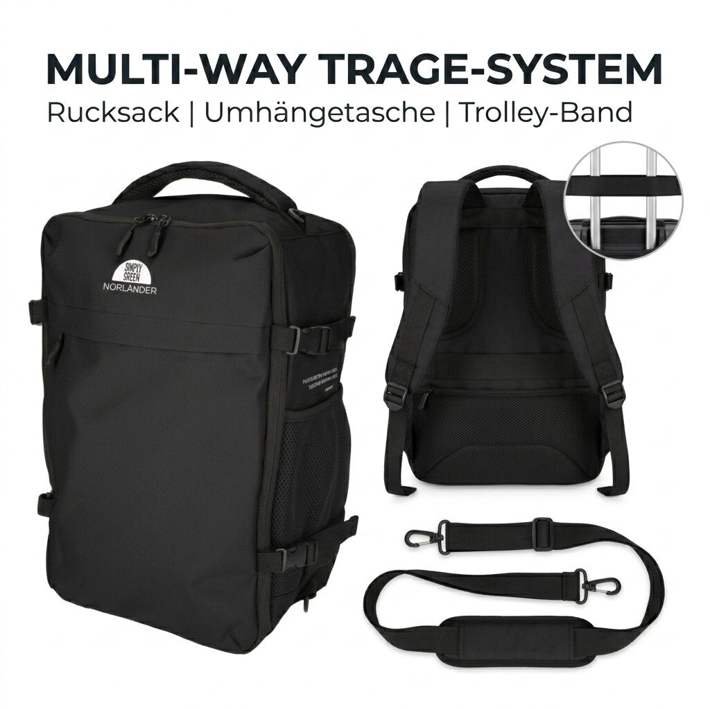 Norländer Handgepäck Rucksack Schwarz RPET 2.0 – Handgepäck 15,6" Laptopfach – Nachhaltige Flugzeug-Tasche für – Ansicht 5