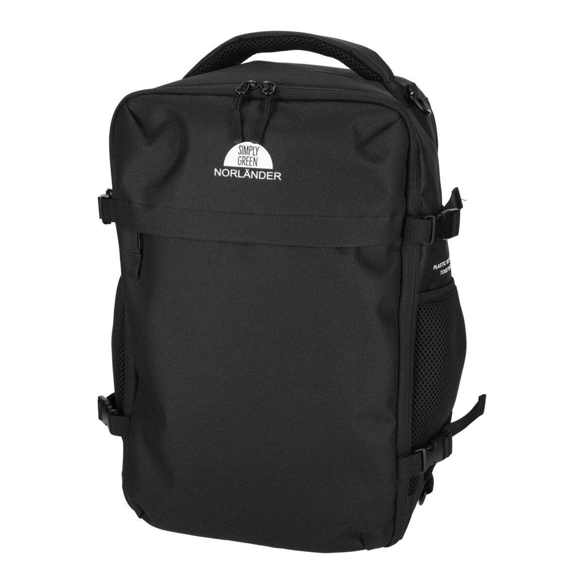 Norländer Handgepäck Rucksack Schwarz RPET 2.0 – Handgepäck 15,6" Laptopfach – Nachhaltige Flugzeug-Tasche für – Ansicht 6
