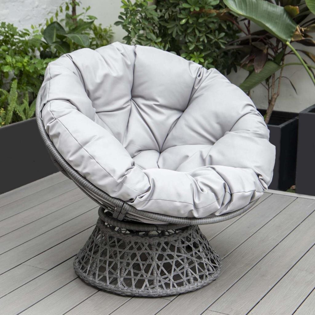 PureHaven Lounge Sessel 92x80x80,5 cm aus Rattan Rundkissen drehbar 360 Grad pflegeleicht elegantes Design verstellbare