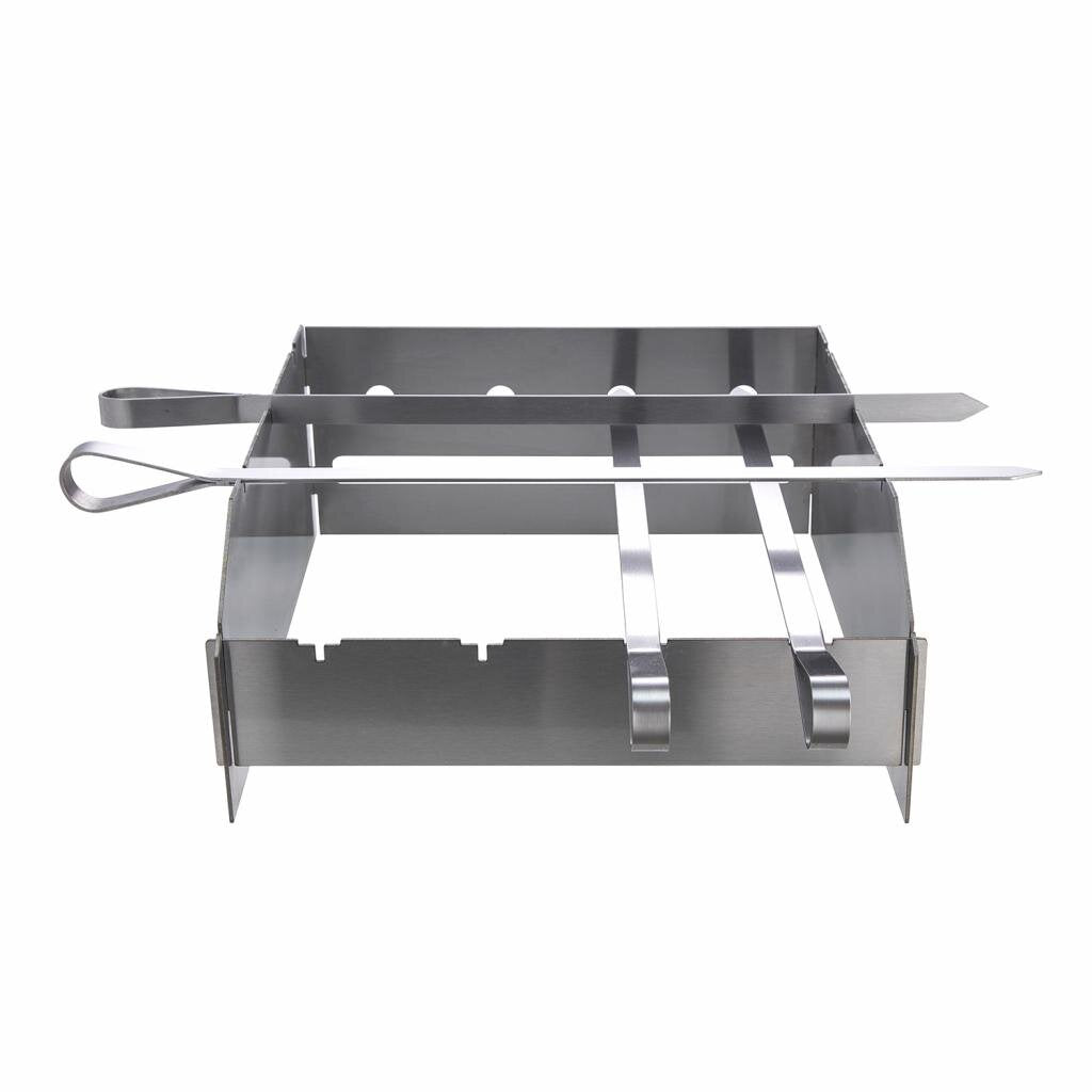 Schaschlik-Set mit Spritzschutz aus Edelstahl für Steakzone: 4 Edelstahlspieße, variable Höhe, sichere Ablage, – Ansicht 4
