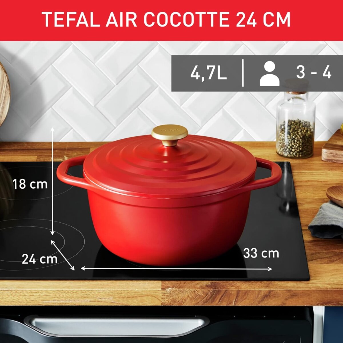 Tefal Air E2554604 Schmortopf rund 24cm | 4,7L Aluminiumguss Auflaufform mit Deckel | – Ansicht 3