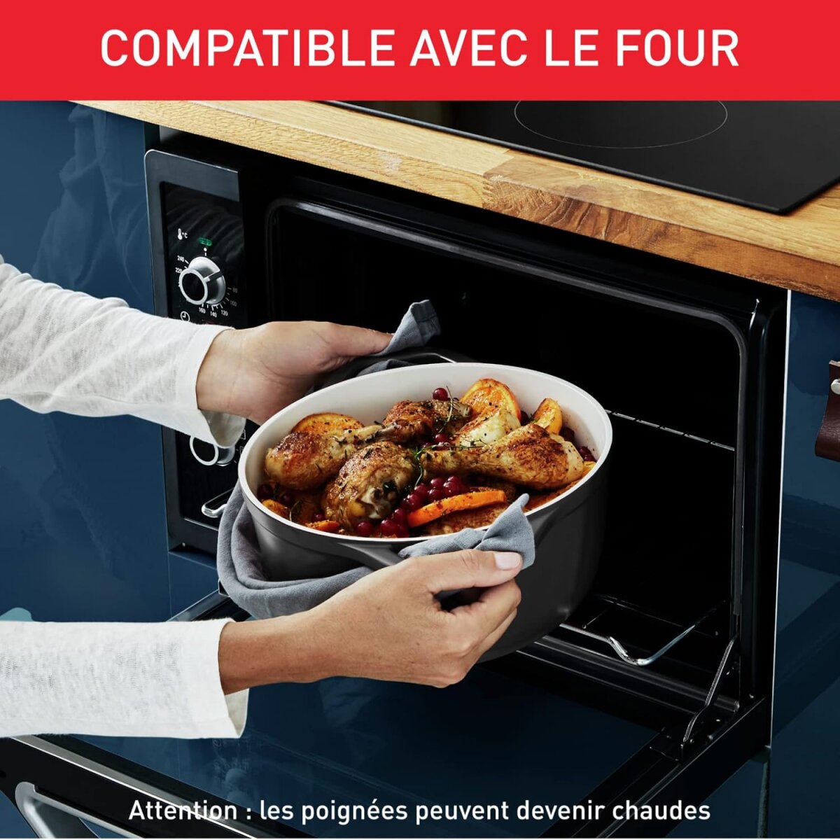Tefal Air E2554604 Schmortopf rund 24cm | 4,7L Aluminiumguss Auflaufform mit Deckel | – Ansicht 6